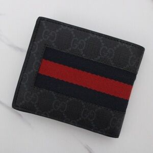 GUCCI Men’s GG Supreme Bifold Leather Wallet with Sherry Line